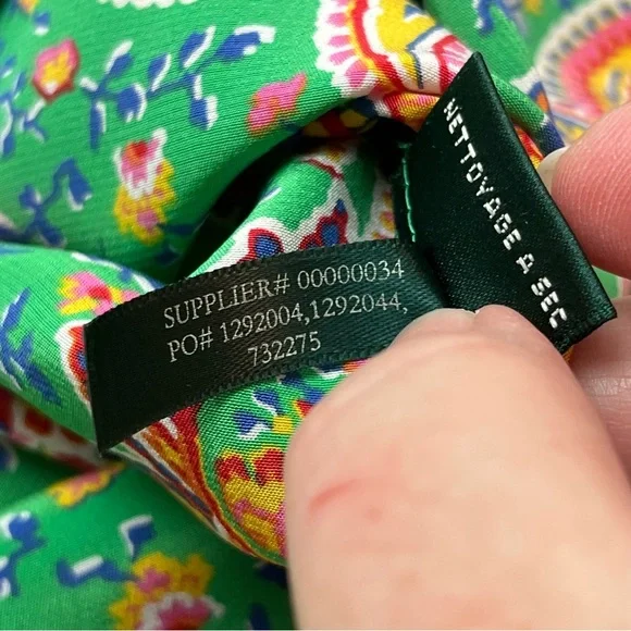 Lauren Ralph Lauren Multicolor Kelly Green Paisley 100% Silk Unlined Dress SZ 10 - Picture 4 of 11